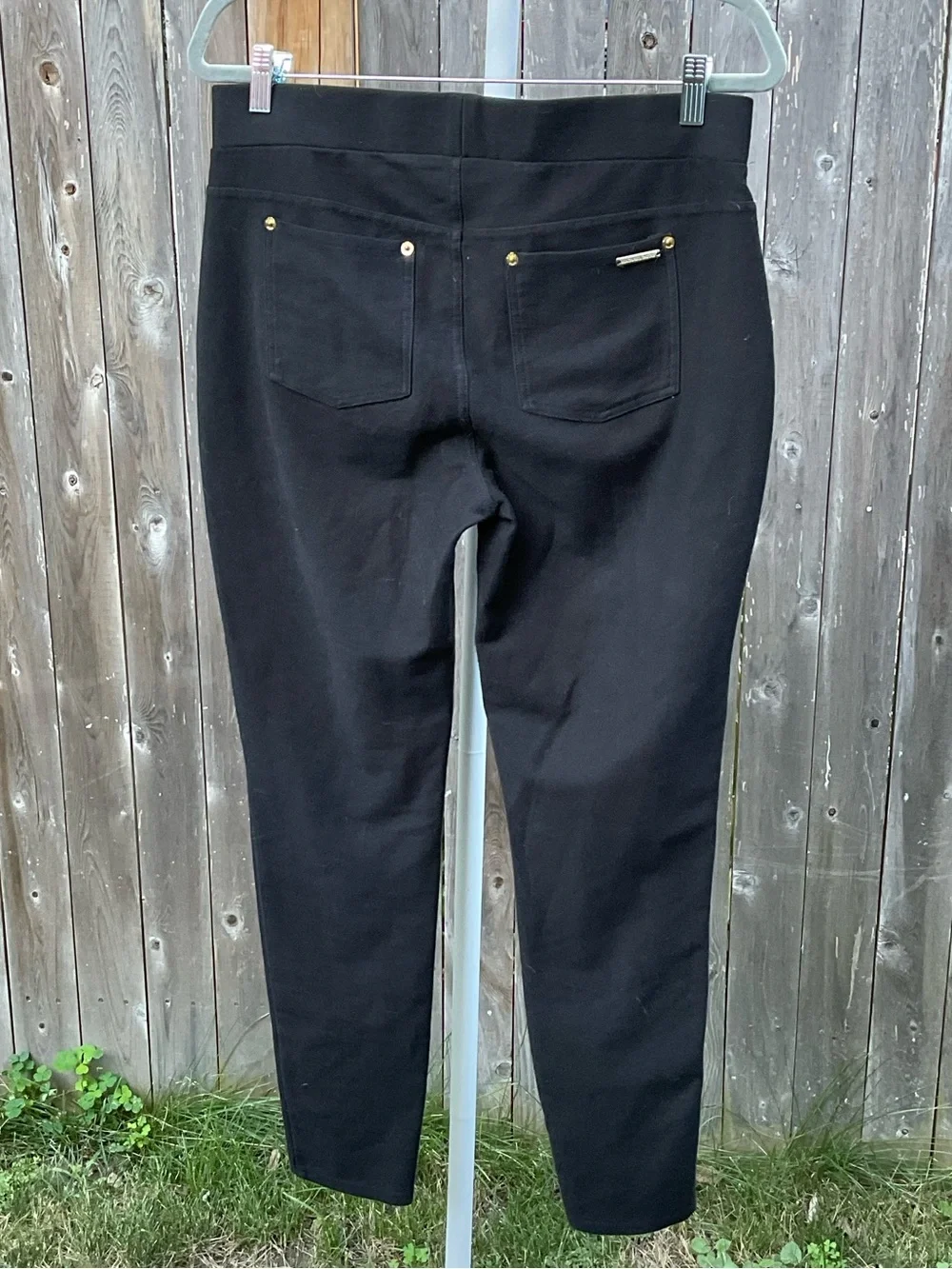Michael Kors Black Cropped Slim Ponte Pants with Gold Rivet Accents